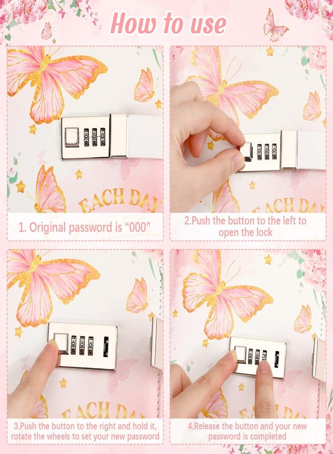 Saypacck Pink Lock Diary with Pen A5 Leather Password Journal Locked Diary for Women Birthday Party Favors(Butterfly) - Image 4